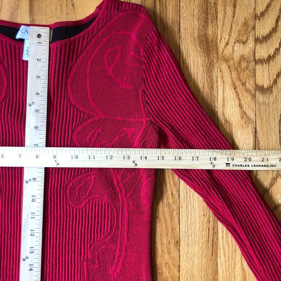 Carmen Marc Valvo EUC Women's Red Long Sleeve Knit Bodycon Dress Size M - Picture 4 of 7